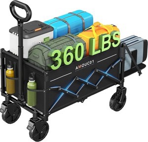 Collapsible Wagon Cart with Expandable Storage & Locking Front Wheels, Portable Foldable Wagon for Beach, Camping, Shopping