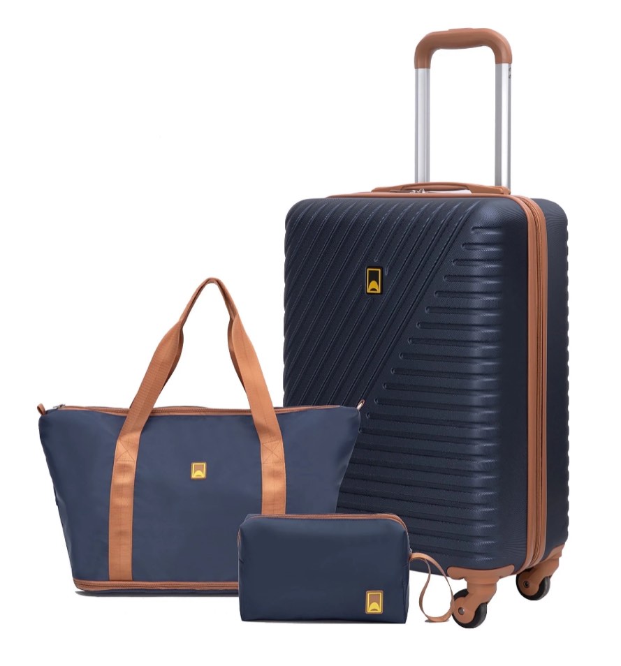 Landisun 3 Piece Carry-on Luggage Sets, Hardside Suitcase Set with Spinner Wheels, Portable Travel Bag and Toiletry Bag, Blue