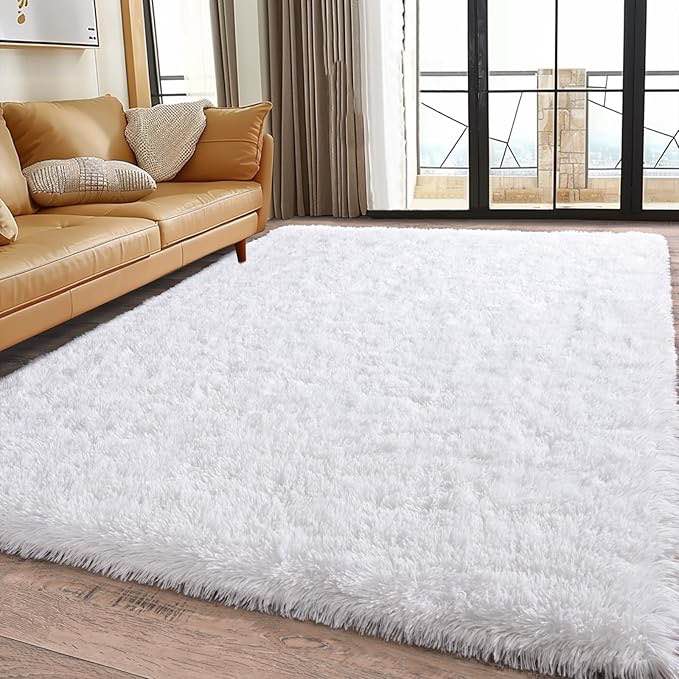 White Rugs for Bedroom, Soft Fluffy Shaggy Rugs for Living Room, Non-Slip Fuzzy Shag Carpet for Kids Room Home Decor