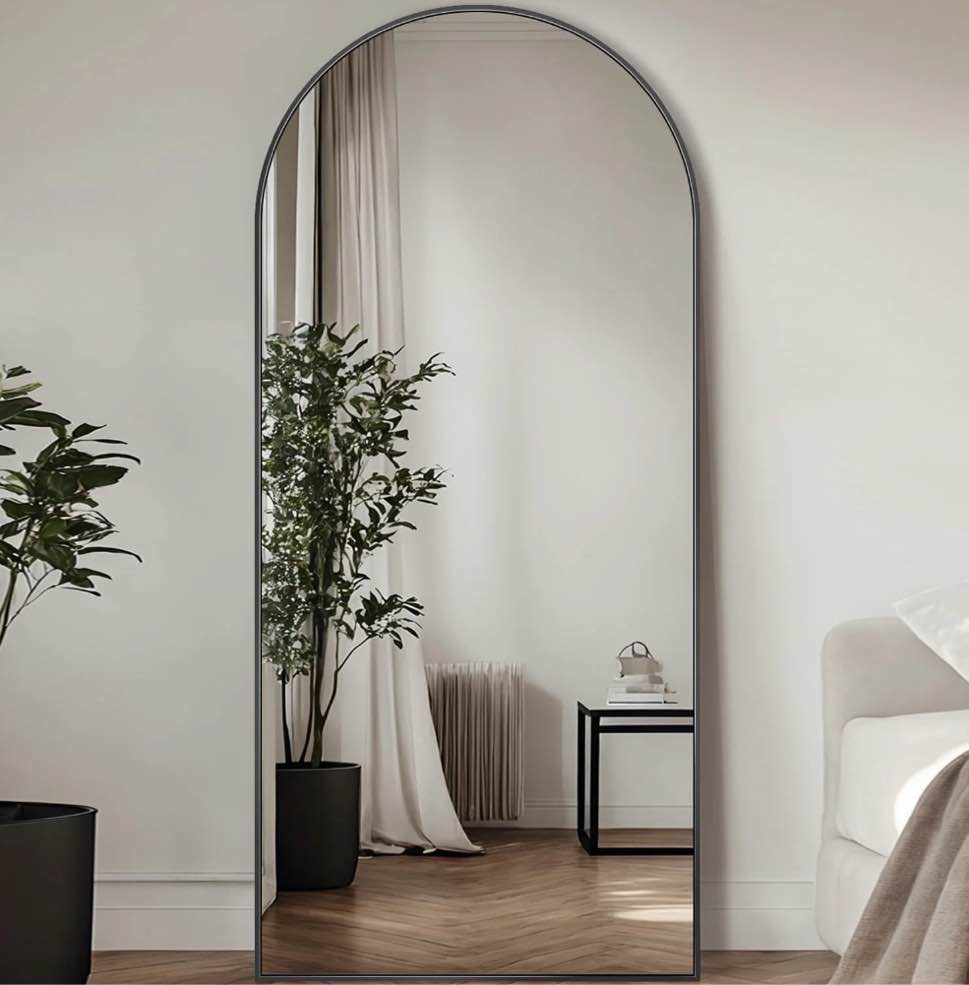 antok arched full length floor mirror 68"x26" full body mirror with stand, for bedroom, living room, cloakroom, black
