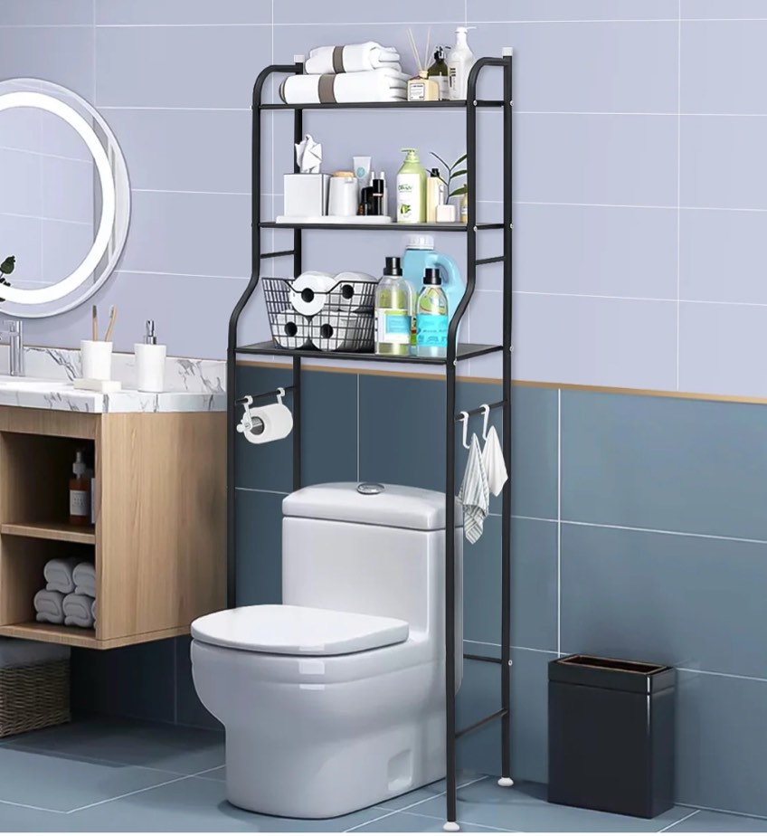 HONEIER Over the Toilet Storage Rack, 3 Tier Bathroom Space Saver, Bathroom Corner Stand Storage Organizer Accessories Bathroom Towel Shelf 22"W Black