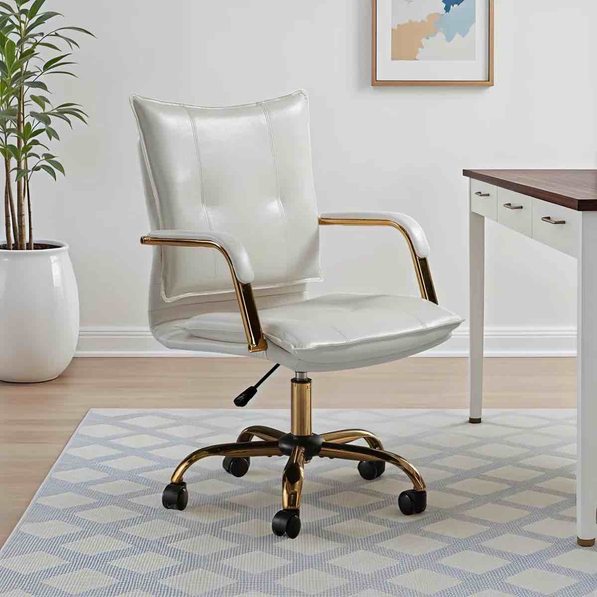 lundgren faux leather task chair with padded arms white 