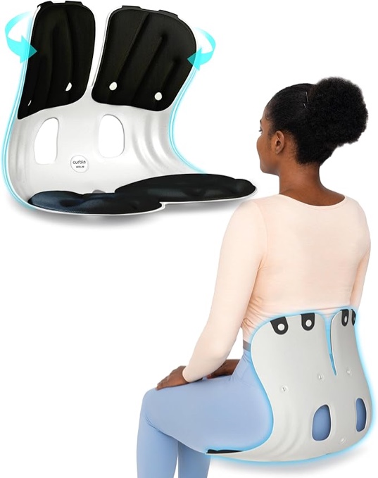 curble GRAND, Ergonomic Chair Back Support, Lumbar Support for Good Posture Correction and Back Pain Relief, Perfect for Office Chair, Floor Seat, and Work from Home, Patented (Black)