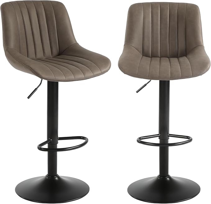 Youhauchair Bar Stools Set of 2, Swivel Counter Height Barstools with Back, Adjustable Suede Bar Chairs, Modern Armless Kitchen Island Stool, Brown