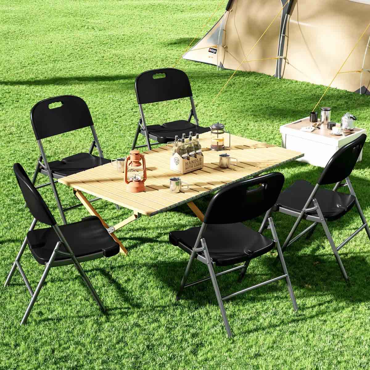  4 Foldable Plastic Folding Chairs with Steel Frame - 450 lbs Capacity, Available in White, Black, and Blue, for Indoor/Outdoor Use 4 chairs 