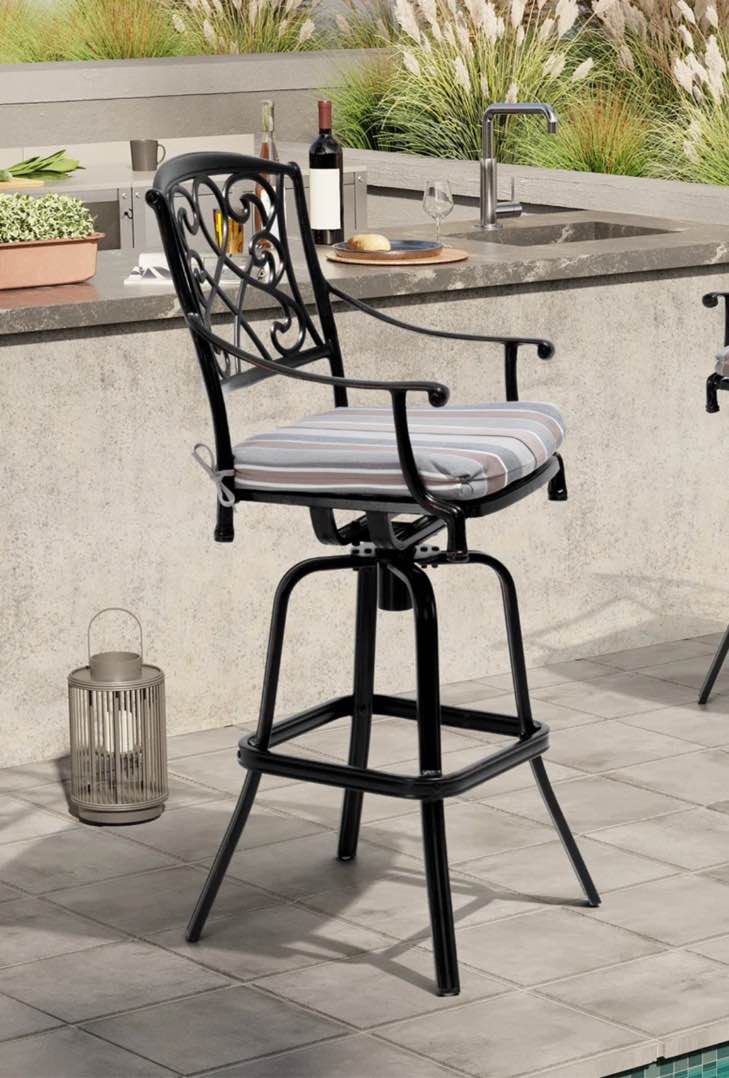 Kenya Powder Coated Aluminum Outdoor 29.65'' Bar Stool with Sunbrella Cushion 
