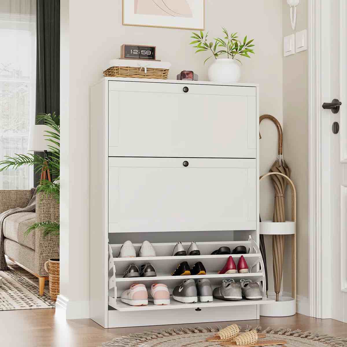 Kahl 78.7"H Flip Down Shoe Storage  with 3 Flip Drawer