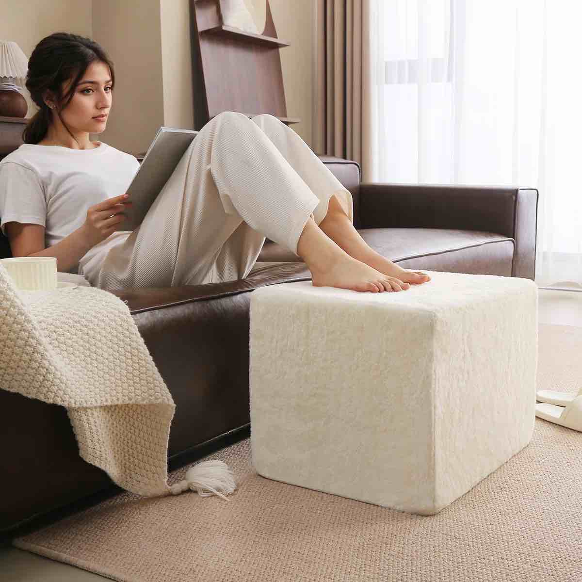 Upholstered Pouf Ottoman, Square Foot Rest