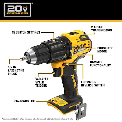 DEWALT 1/2-in 20-volt max Variable Speed Brushless Cordless Hammer Drill-tool and bag only