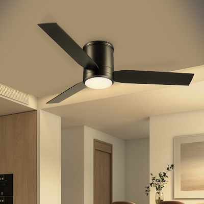 Globe Electric Caledon 52-in Color-Changing Integrated LED Outdoor Flush Mount Smart Black with Matte Black Blades Ceiling Fan With Light 3 -Blade )