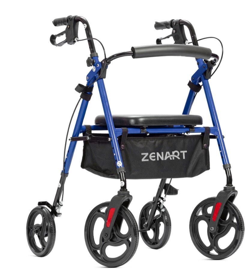 ZENART Mobility Rollator Walker for Seniors Adult with Adjustable Seat and 10" Wheels, Blue