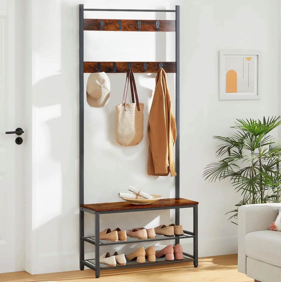 elemore home hall tree, 3-in-1 coat rack  with bench and shoe storage