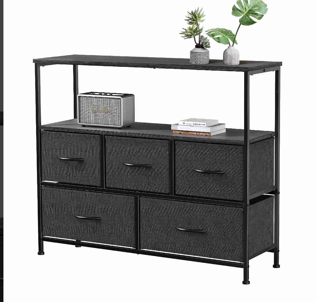 EDX Dresser TV Stand, Entertainment Center with Fabric Drawers, Media Console Table with Open Shelves for TV up to 45 inch for Bedroom, Living Room, Entryway, Black