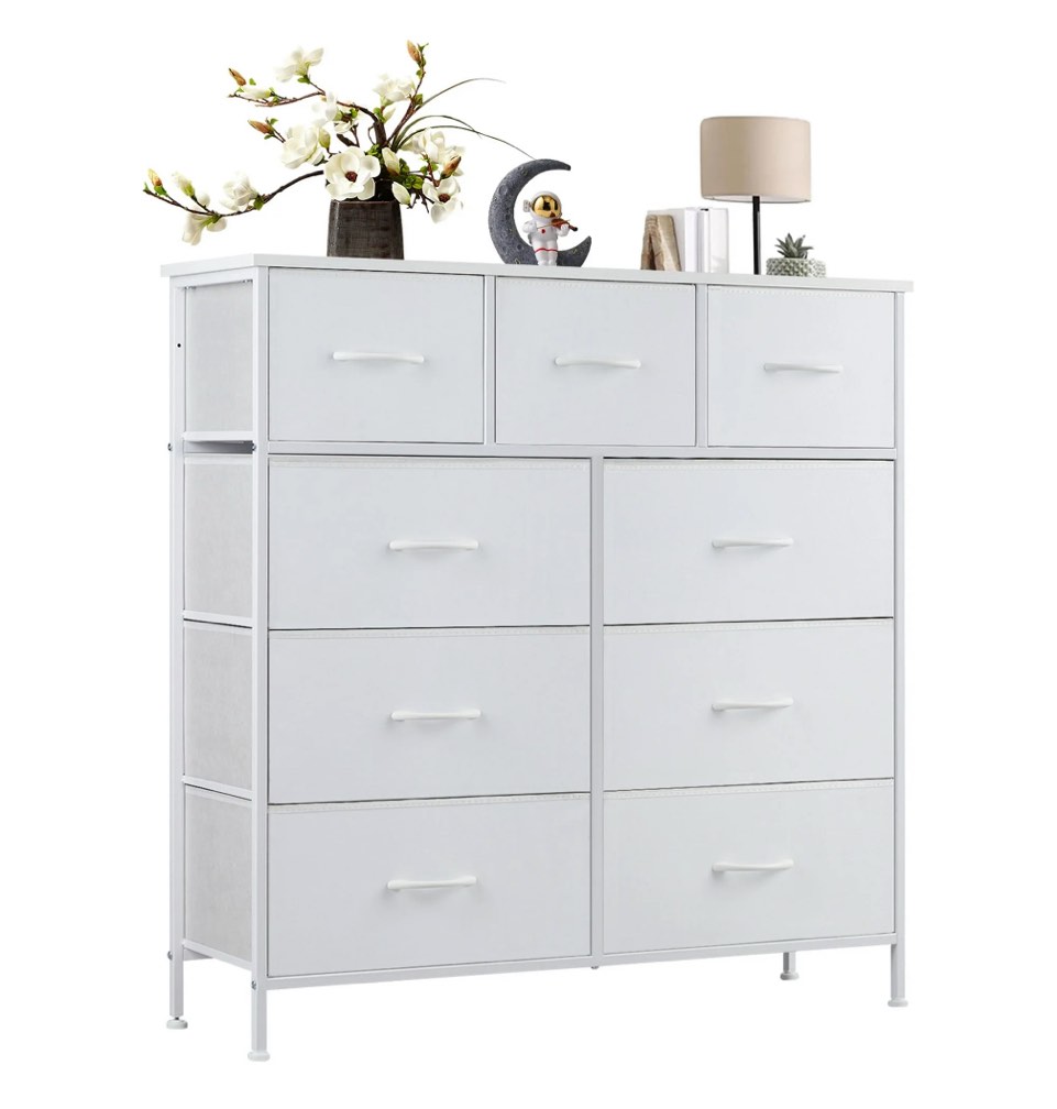 CONCETTA 9-Drawer Fabric Dresser, TV Cabinet Sideboard, Storage Organizer Cabinet for Living Room, Bedroom, Office, White