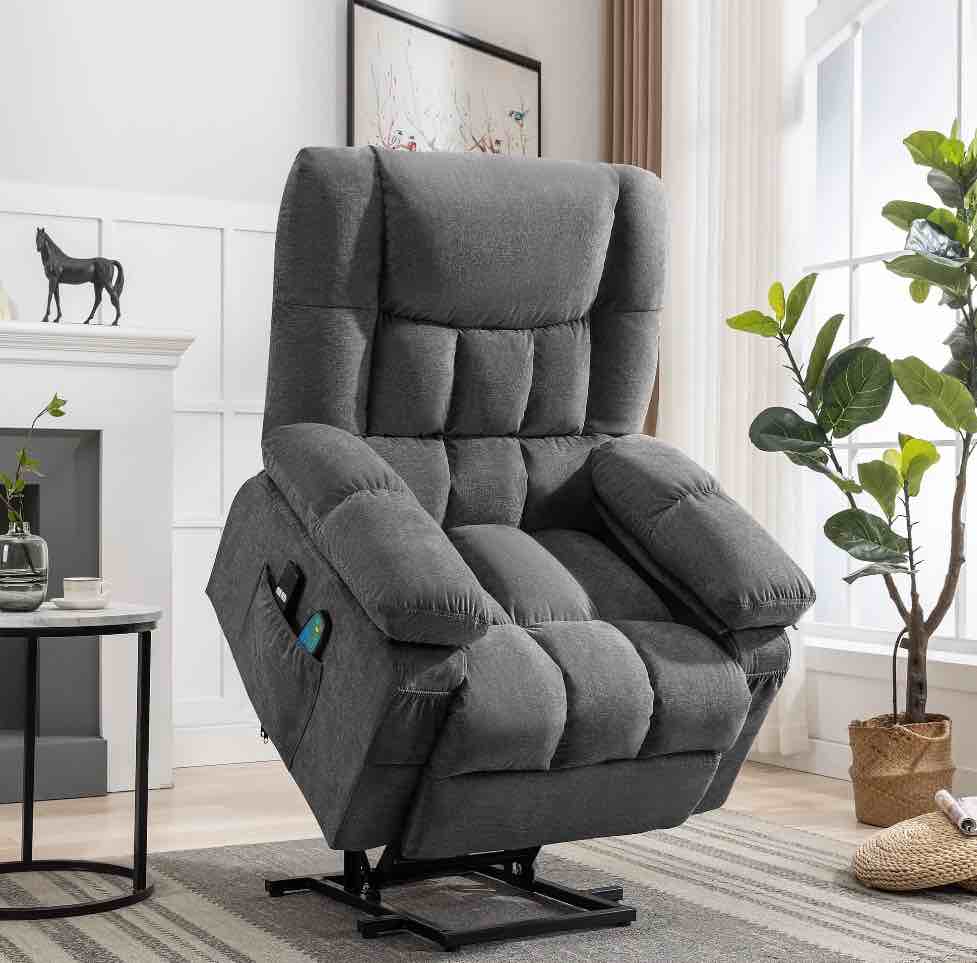 JONPONY Power Lift Recliner Chair Recliners for Elderly with Heat and Massage Recliner Chair for Living Room with Infinite Position and Side Pocket,USB Charge Port,Grey