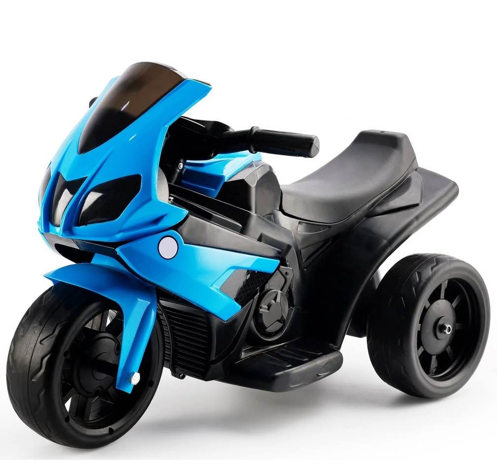 bruce&shark kids ride on motorcycle toy, electric dirtbike three wheels bike with remote control, music and headlight for toddler, blue stroller substitute pull vehicles