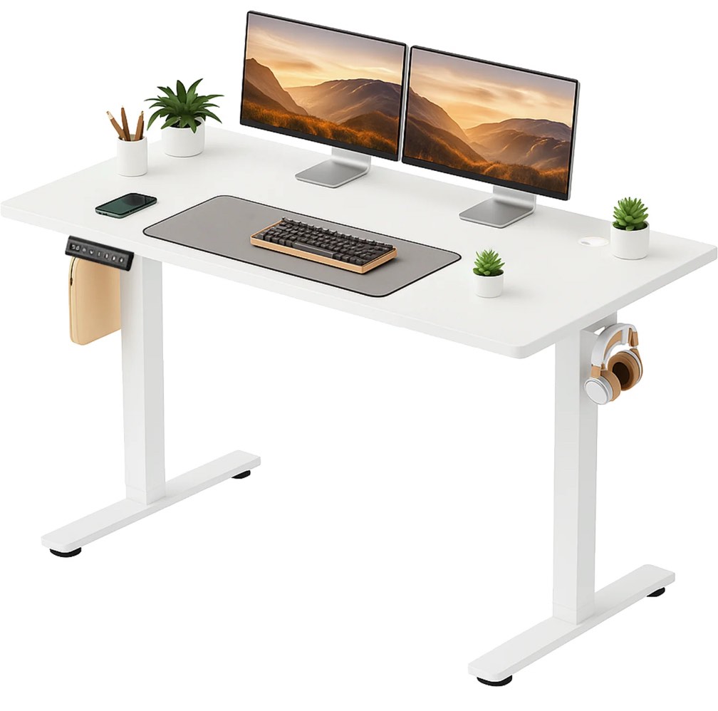 concetta electric standing desk, 55''x24'' height adjustable desk, home office desk with electric lift, sit stand desk workstation for home office, white
