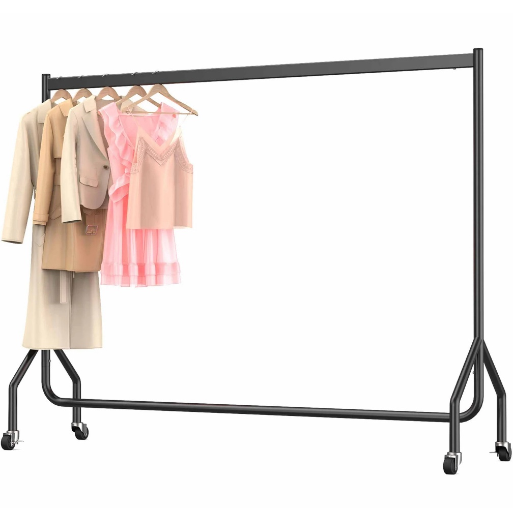 nefoso heavy duty clothes rack with wheels,rolling garment clothing rack for display and storage, hanging clothes,71"l x 18.4"w x 60"h(black)