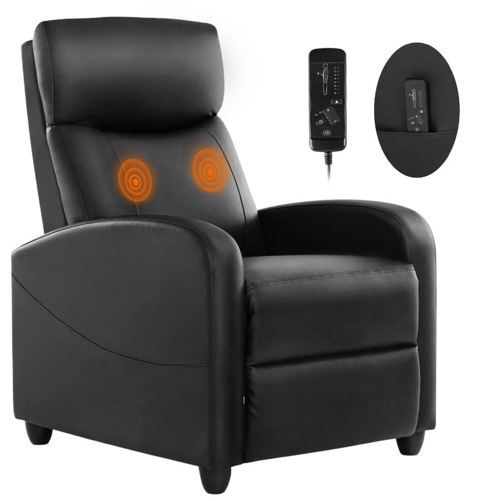 edx massage recliner chair, small recliner sofa chair with padded seat and massage backrest for home theater living room, black