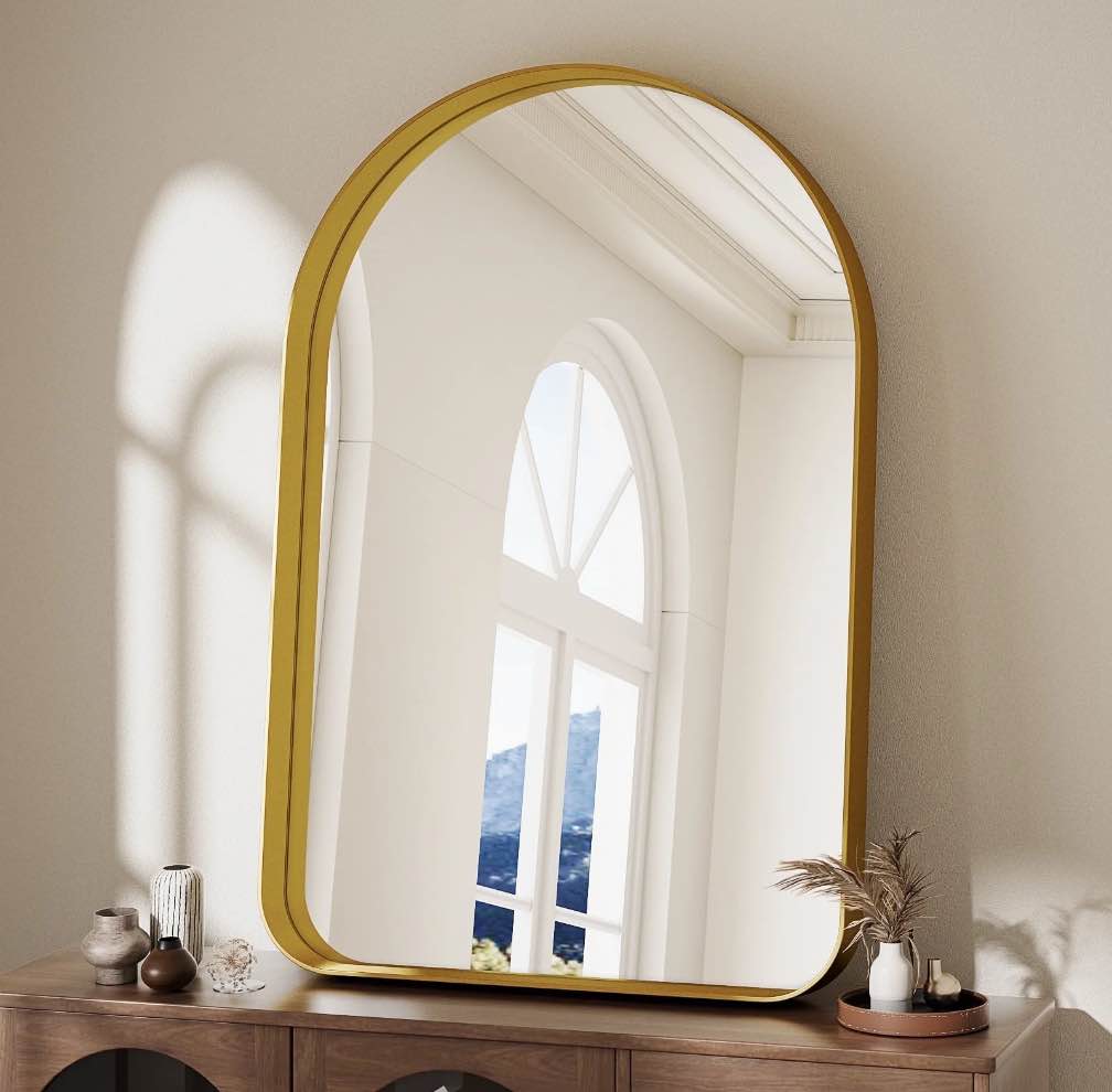 BEAUTYPEAK 36"x 24" Arched Bathroom Vanity Mirror With Deep Frame, Gold