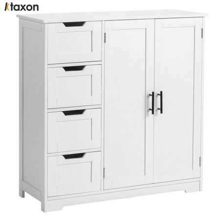 ktaxon wooden bathroom floor cabinet with 4 drawers & 1 cupboard for living room entryway, white
