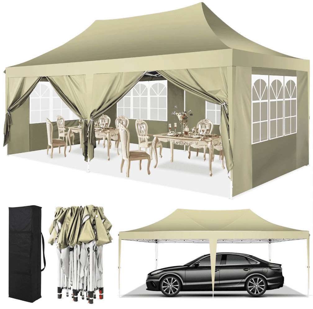 cobizi 10x20 pop-up canopy tent, outdoor events canopy tent with 6 removable sidewalls,for backyard, parties, wedding, khaki