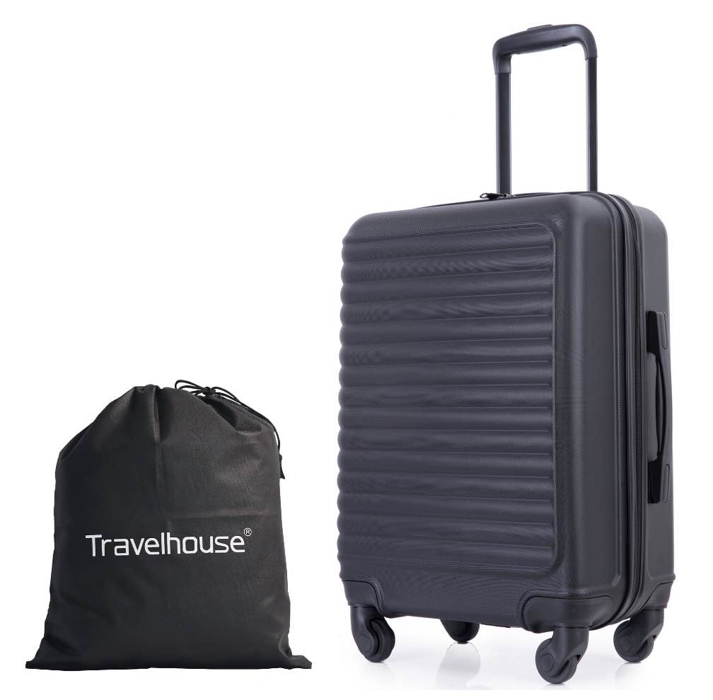 travelhouse hardshell carry on luggage 20" lightweight hardside suitcase with spinner wheels.(black)