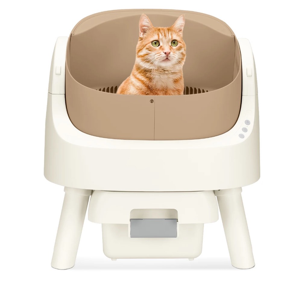 PetPivot Large Multi-cat Family Automatic Cat Litter Box with Safety Protection, Mat and Trash Bags Included, Brown