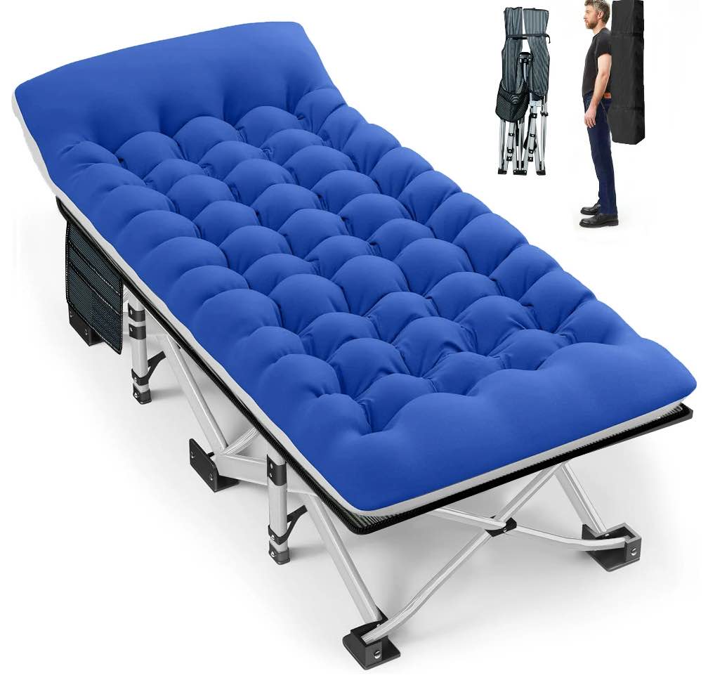 GVDV Folding Camping Cot with 2 Sided Comfort Mattress, Double Layer Oxford Fabric Folding Bed, Portable Sleeping Bed Cot for Camp Office Nap Beach Travel