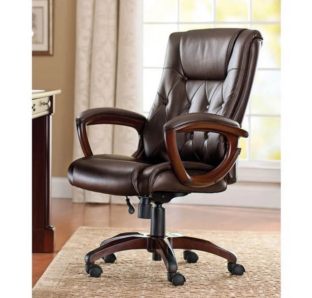 Better Homes and Gardens Executive  Mid-Back Manager s Office Chair with Arms  Brown Bonded Leather