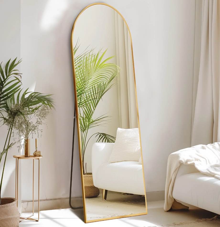 CONCETTA 59"x16" Arched Full Length Mirror, Full Body Standing Mirror Floor Mirrors, Gold