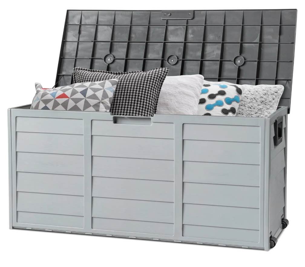 ktaxon 75gal outdoor garden plastic storage deck box chest tools black grey