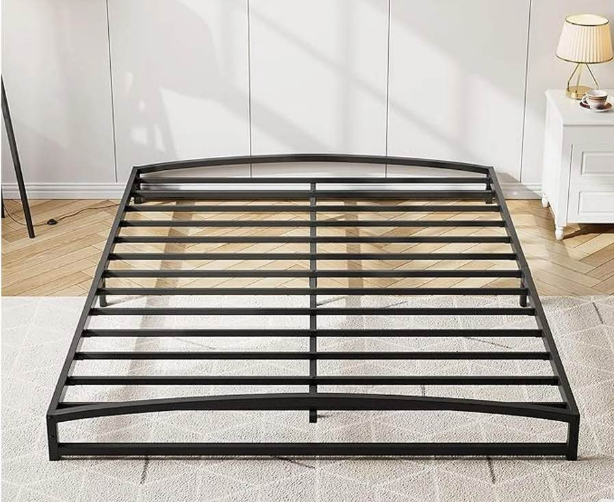 low bed frame queen size, 6 inch heavy duty metal platform queen bed frame low profile, mattress foundation, no box spring needed, noise-free, non-slip, easy assembly, black