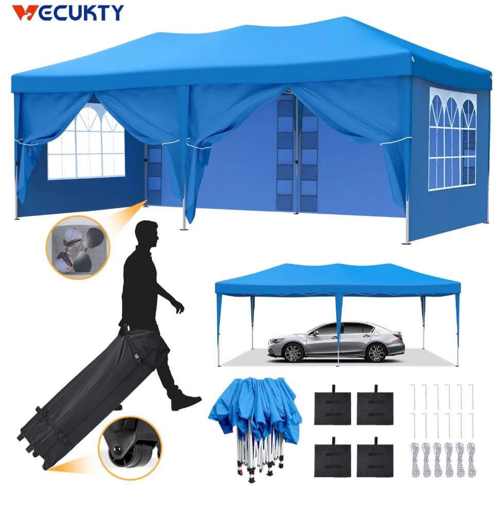 vecukty 10 x 20 ft blue pop up outdoor canopies, removable sidewalls