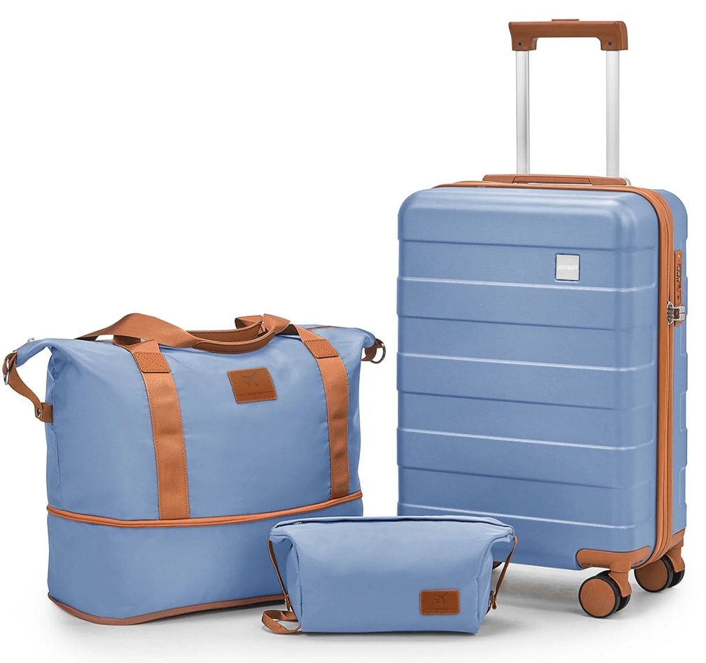 joyway carry on luggage 20 in carry-on suitcase with spinner wheels hardside 3pcs set with tsa lock-ice blue