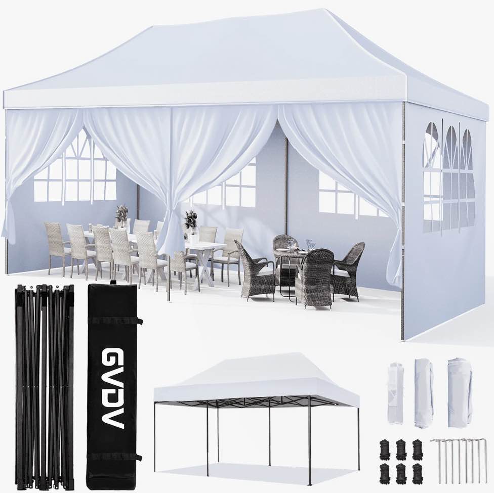 GVDV 10' x 20' Pop up Canopy Tent Party Tent Outdoor Event Instant Tent Gazebo with Removable Sidewalls and Carry Bag, White