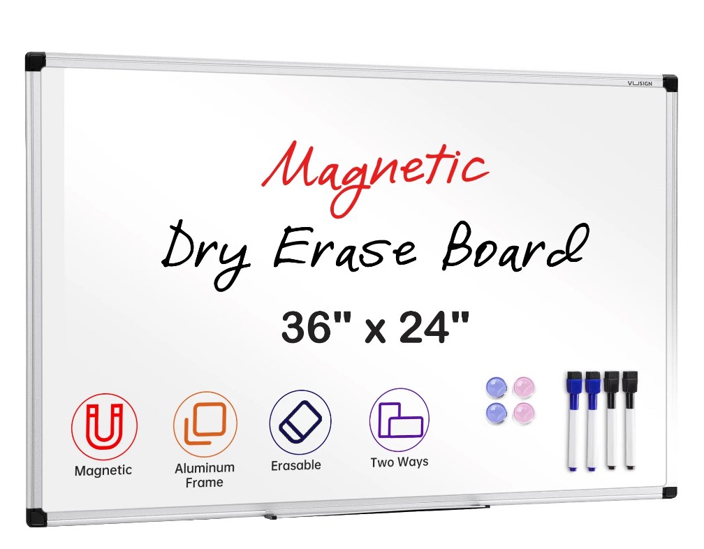 VUSIGN Magnetic Dry Erase Whiteboard, 36 X 24 Inches, Wall Mounted with Pen Tray, Silver Aluminium Frame