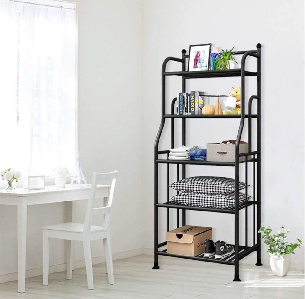forthcan 5 tiers plant stand metal flower pots holder storage shelf kitchen black bakers rack laundry shelving organizer bathroom storage rack