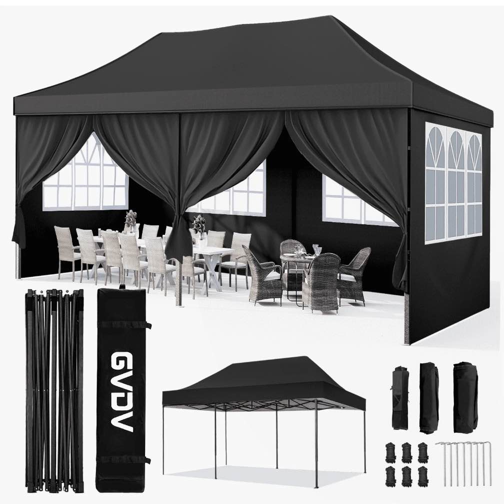 GVDV 10x20 FT Pop up Canopy tent with Removable Sidewalls, Instant Canopies Portable Gazebo, UV Resistant Waterproof, Enclosed Canopy Tent for Outdoor Events, Patio, Backyard, Party, Parking