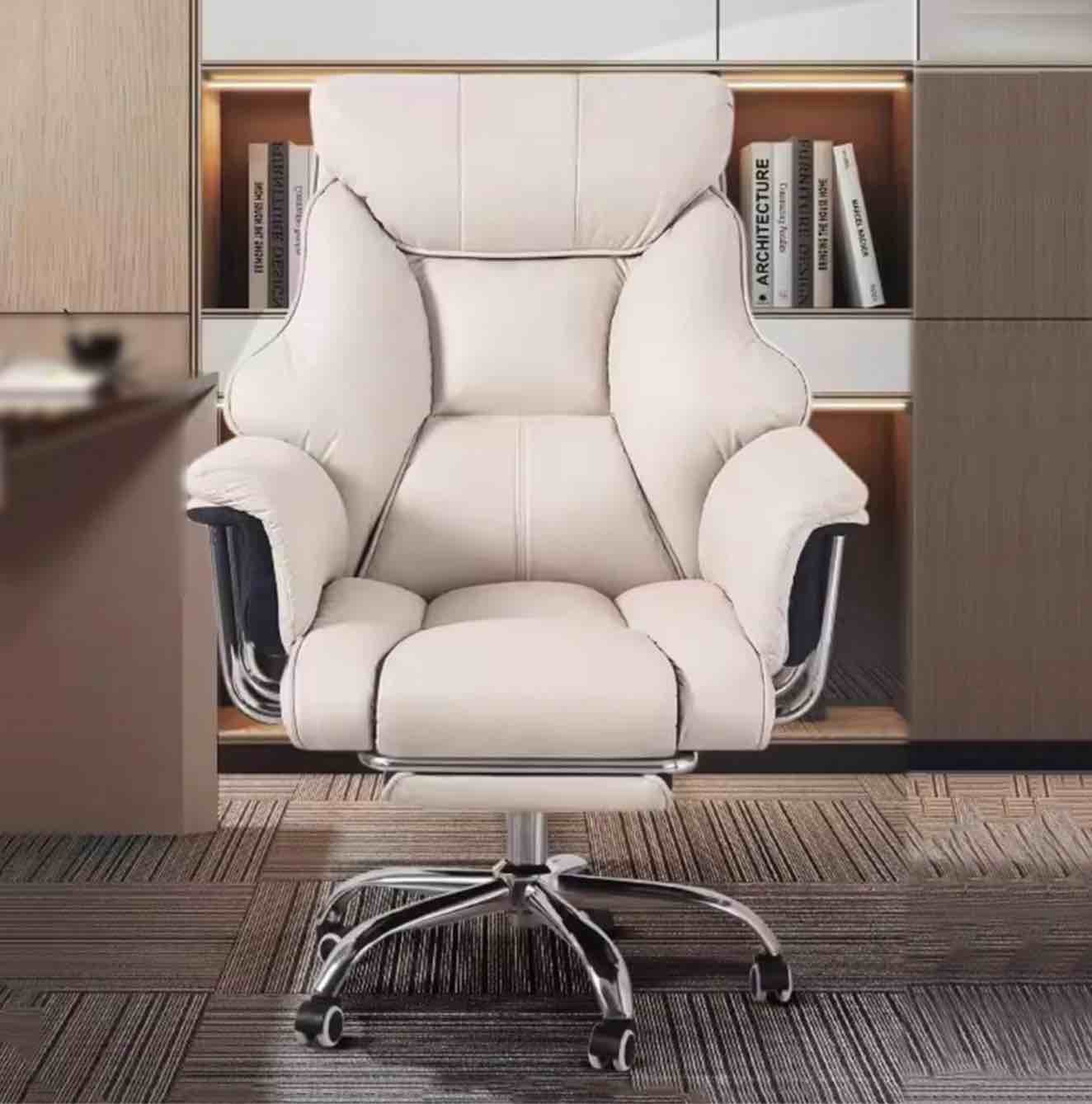 Office Chair Comfy Leather Swivel Task Chair with Height Adjustment , White/B Color