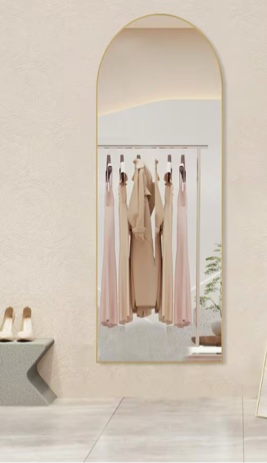 21 in. W x 64 in. H Aluminium Alloy Frame Gold Arched Floor Mirror with Floor Stand and Wall Mounted Hooks