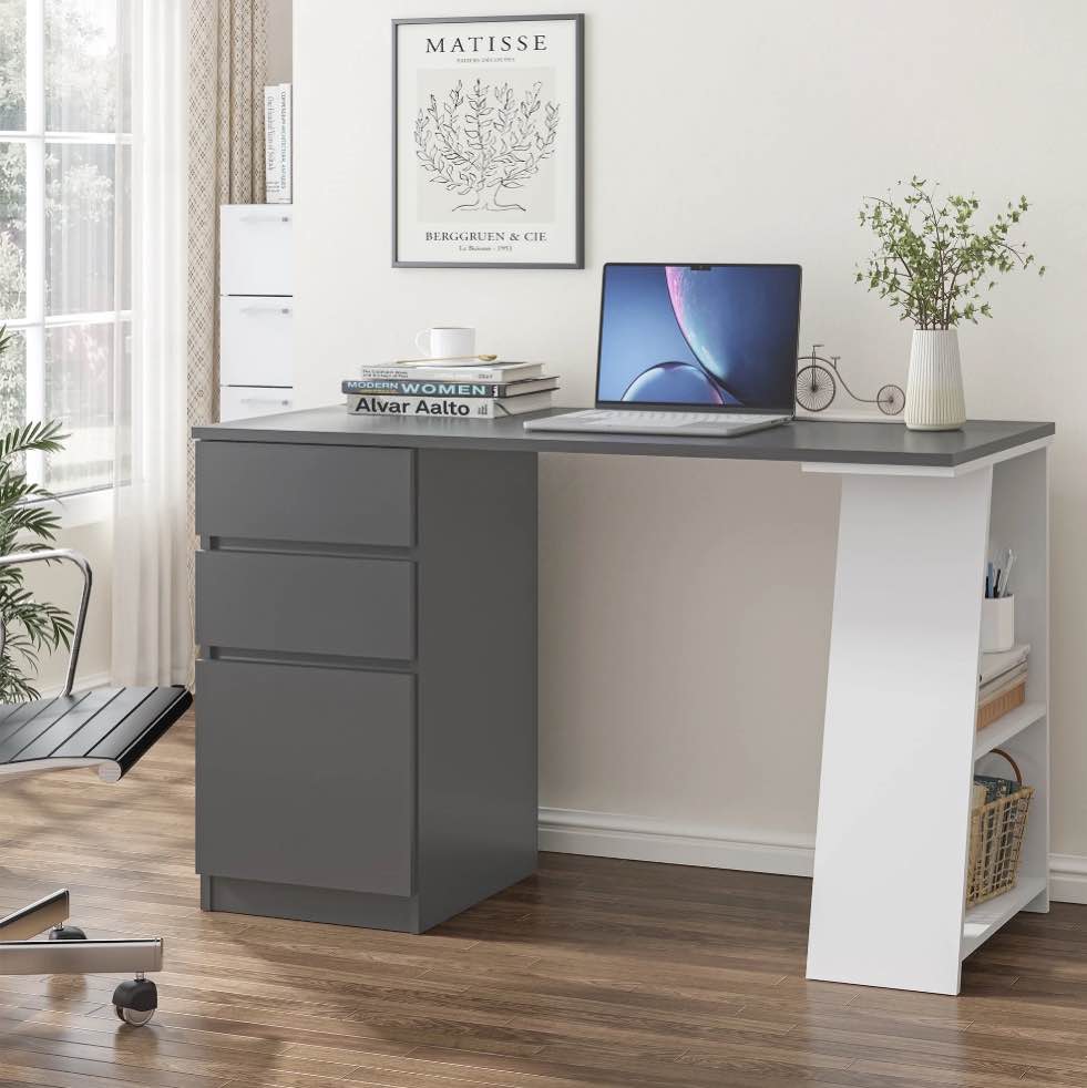 Swedhaus 50" Computer Desk Wooden Modern Office Desk with Drawers Study Writing Table for Home Office(Gray)