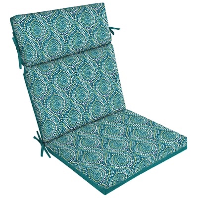 style selections 20-in x 21-in teal medallion high back patio chair cushion