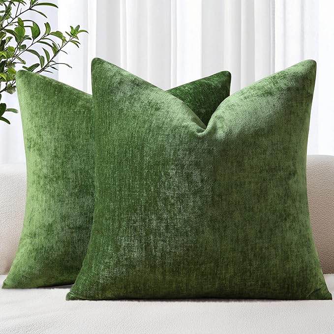 Moss Green Fall Throw Pillow Covers 18x18 Inch Set of 2, Decorative Soft Couch Pillow Accent Farmhouse Neutral Square Pillow
