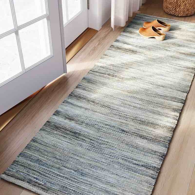 2'4"x7' Woven Runner Rug Indigo - Threshold™: Handmade Multi-Stripe Flat Pile, Jute & Cotton, Indoor Use