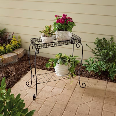 allen + roth 27.3-in h x 23.5-in w black indoor/outdoor rectangular steel plant stand