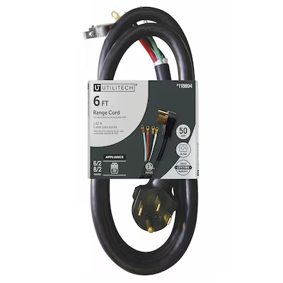 utilitech 6-ft 50 -amp 4 -prong black range appliance power cord