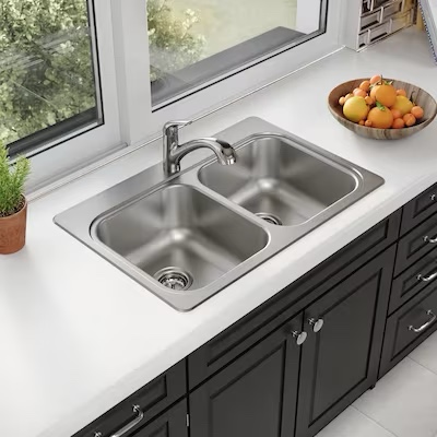 Elkay Freeport Drop-in 33-in x 22-in Stainless steel Double equal bowl 20 -Gauge Kitchen Sink 