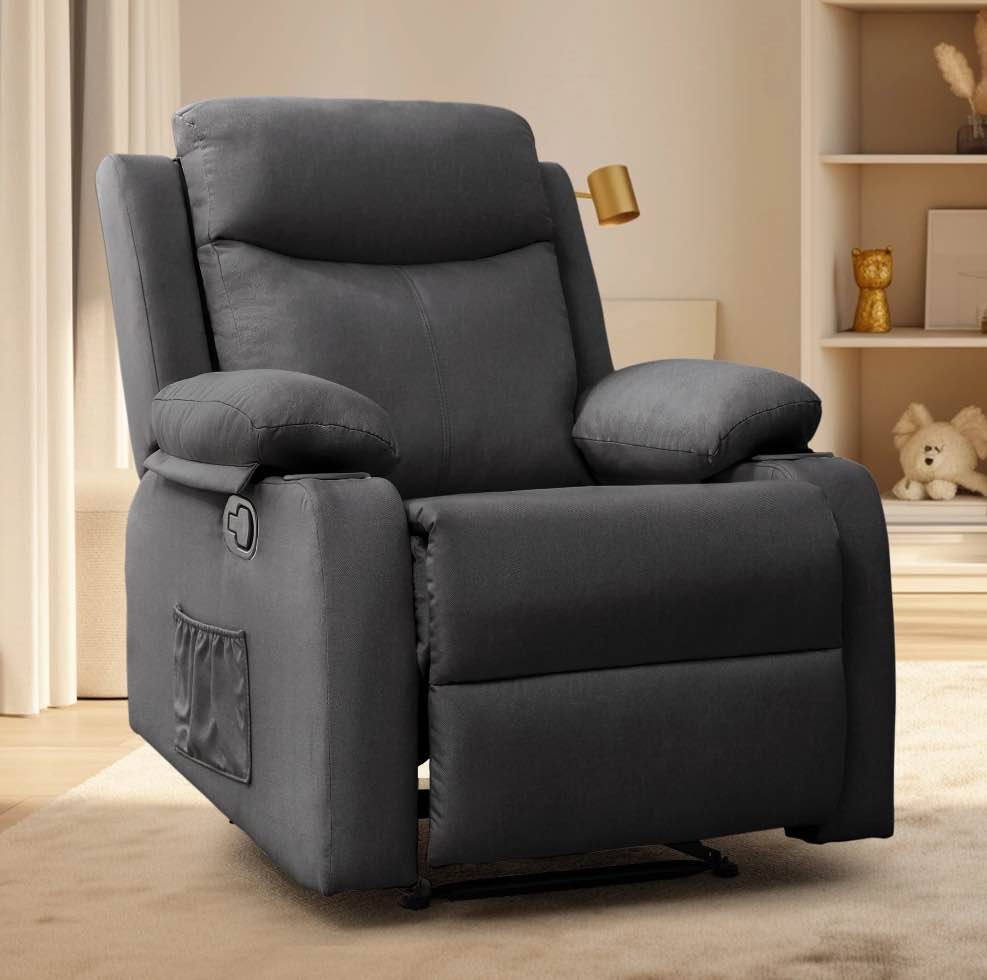 korser manual small recliner chair with fixed base for small spaces linen fabric for living room,dark grey