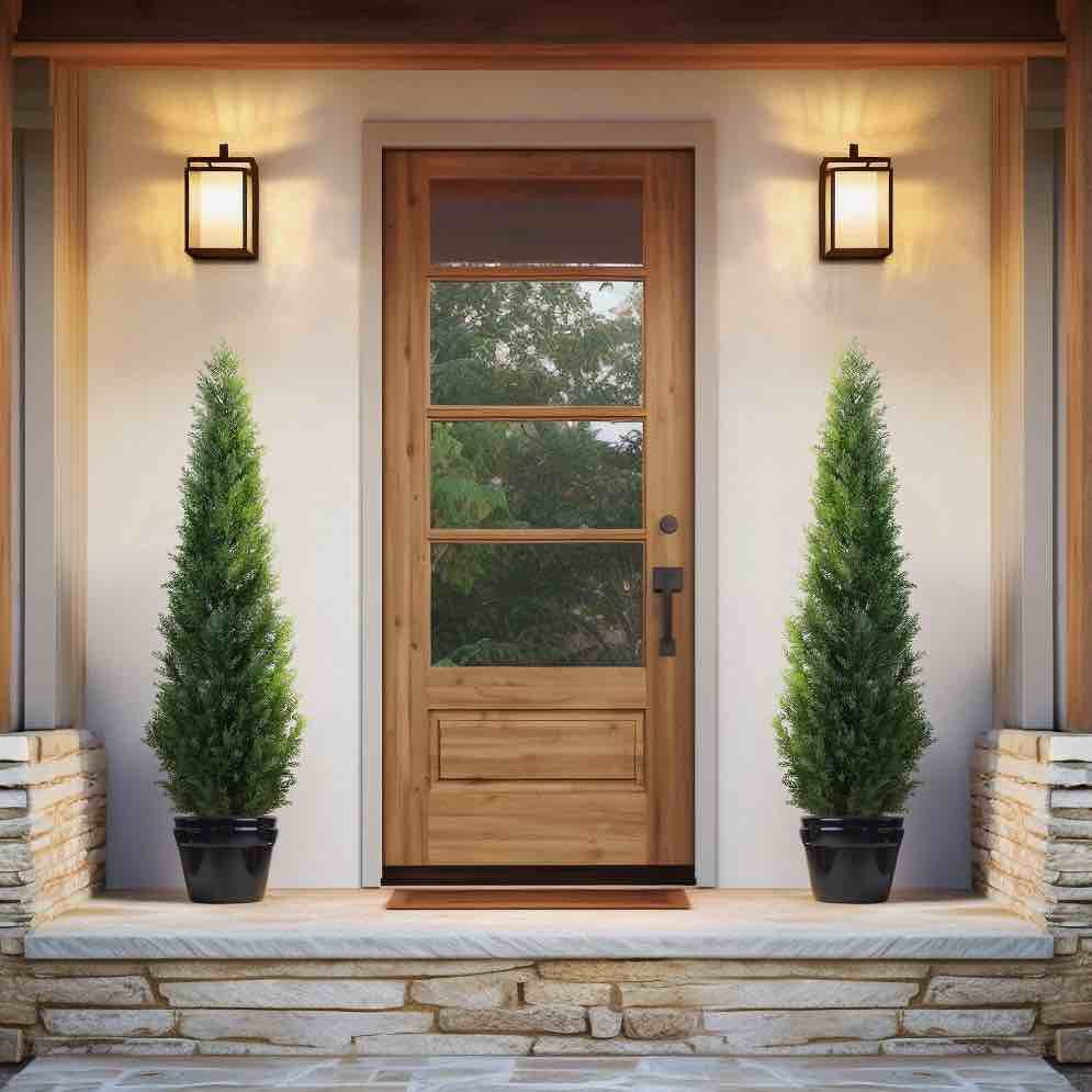 artificial cedar tree 5 ft artificial cedar topiary trees for outdoors potted fake cypress trees faux evergreen plants for home porch decor set of 2